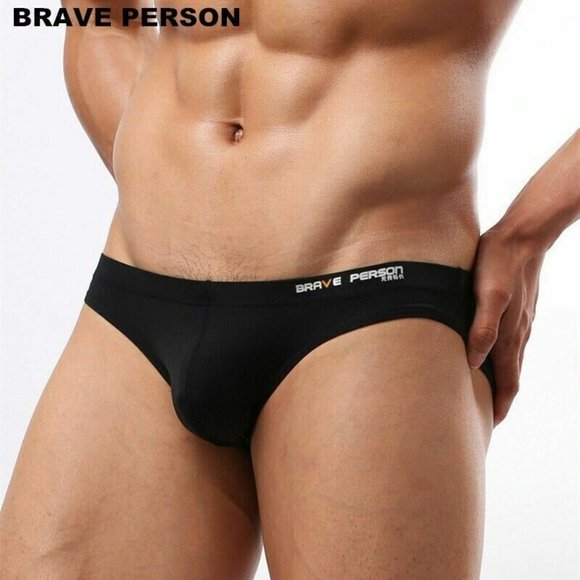 Brave Person Men's Swim Bikini Brief - Black (BP9791-BK) Contoured Pouch - Picture 11 of 13